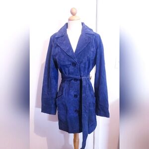 Genuine Suede Leather Blue Women's Coat